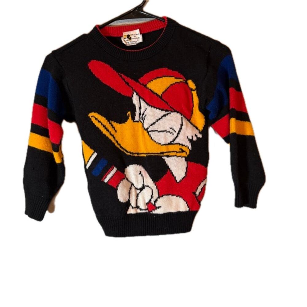 Mickey Donald Duck Black Kids Pullover Sweater Medium Acrylic Disney Vintage